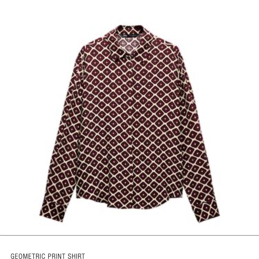 Zara Geometric Print Blouse - Burgundy and White
